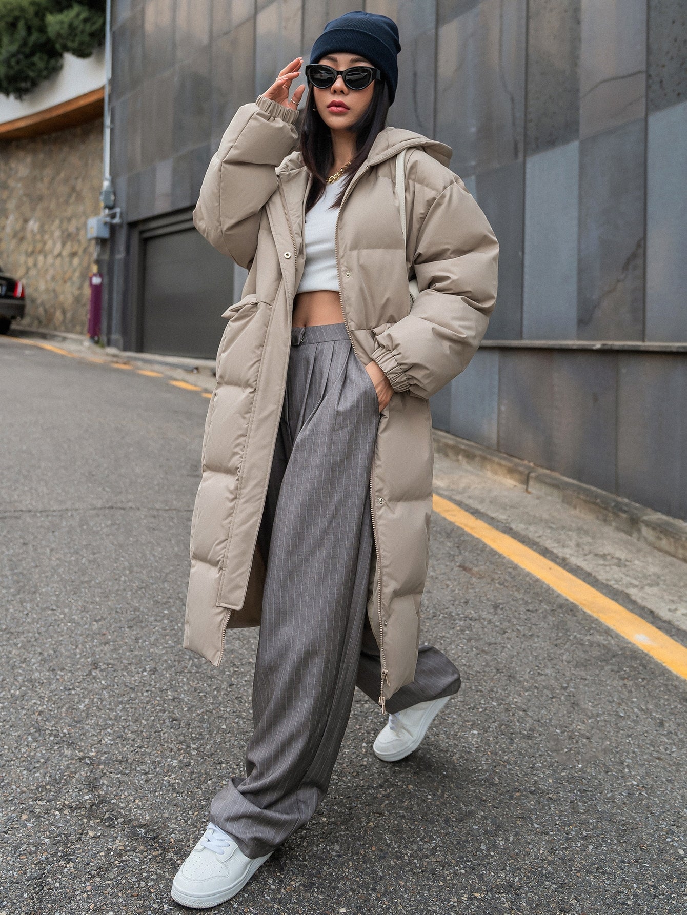 DAZY Drop Shoulder Zipper Hooded Puffer Thick Pockets Coat ,Winter Women Clothes,Winter Coat Women Jacket