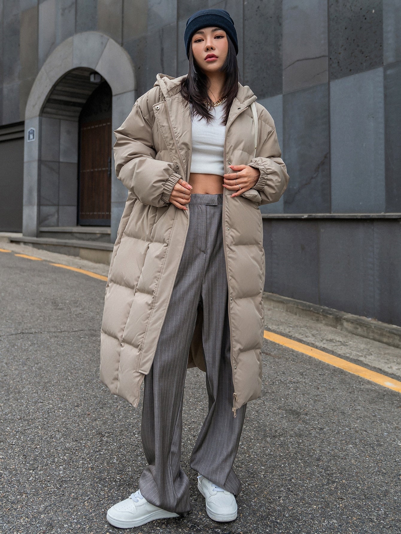 DAZY Drop Shoulder Zipper Hooded Puffer Thick Pockets Coat ,Winter Women Clothes,Winter Coat Women Jacket