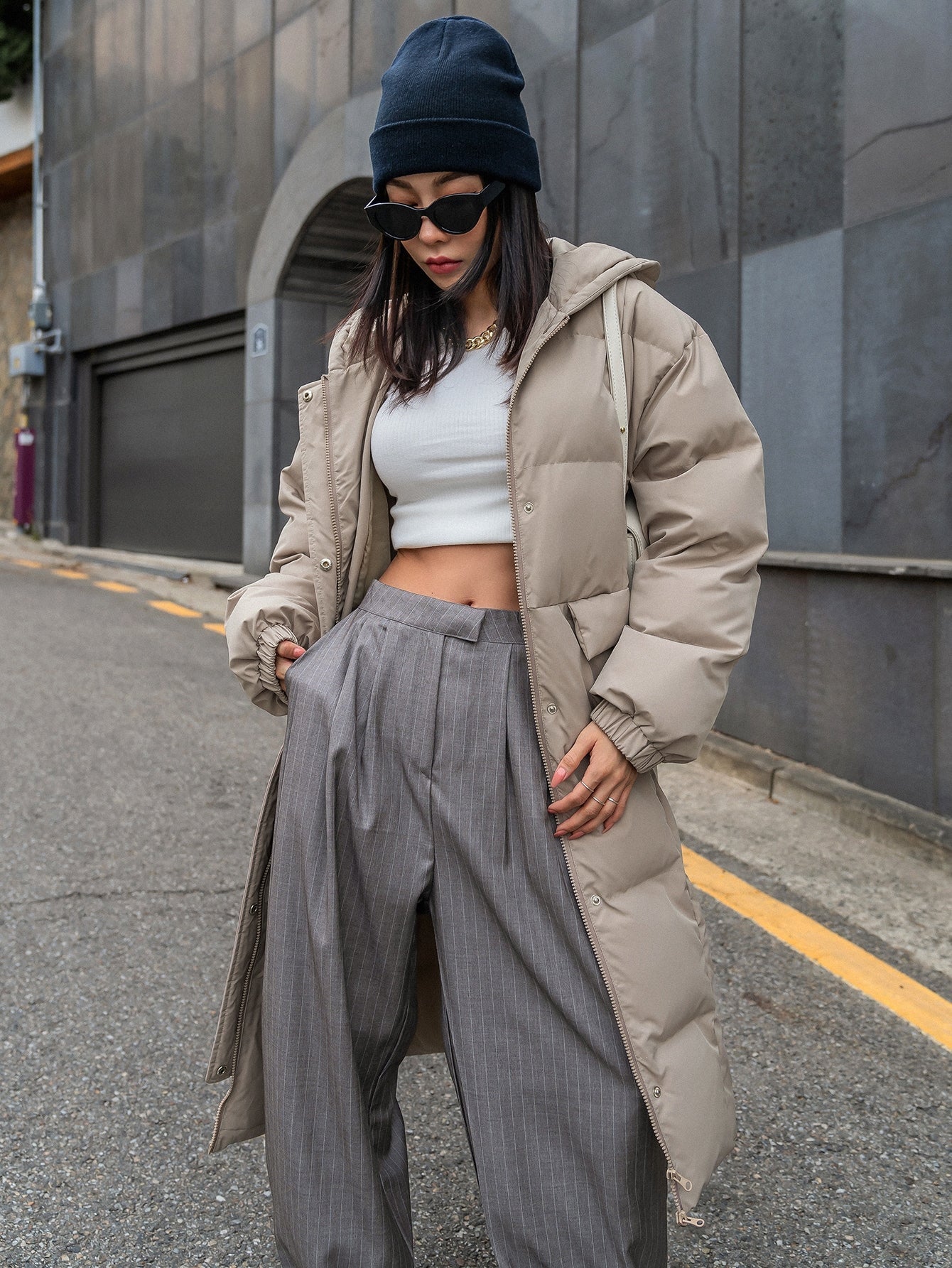 DAZY Drop Shoulder Zipper Hooded Puffer Thick Pockets Coat ,Winter Women Clothes,Winter Coat Women Jacket