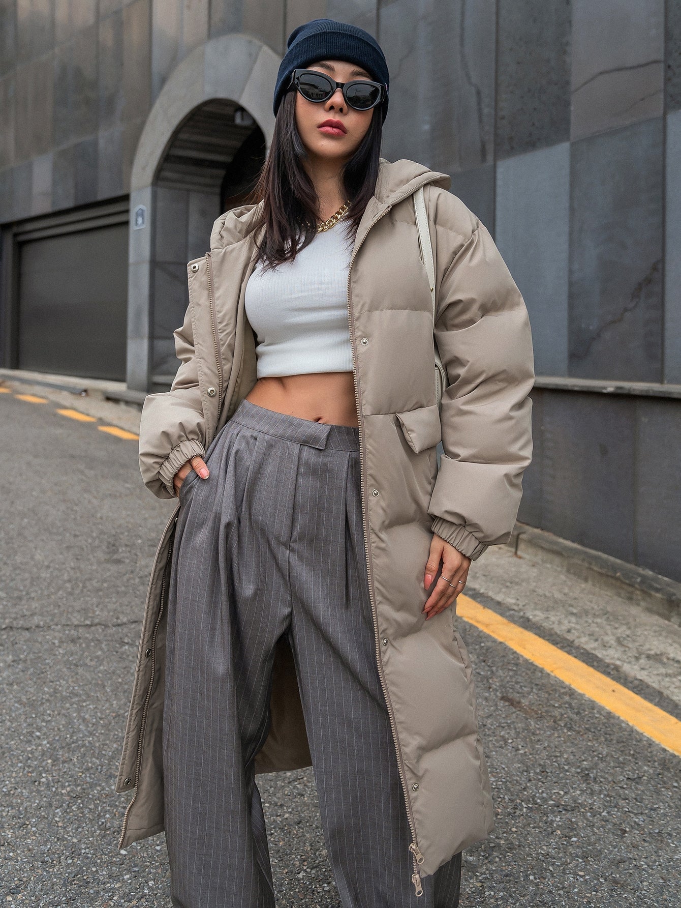 DAZY Drop Shoulder Zipper Hooded Puffer Thick Pockets Coat ,Winter Women Clothes,Winter Coat Women Jacket