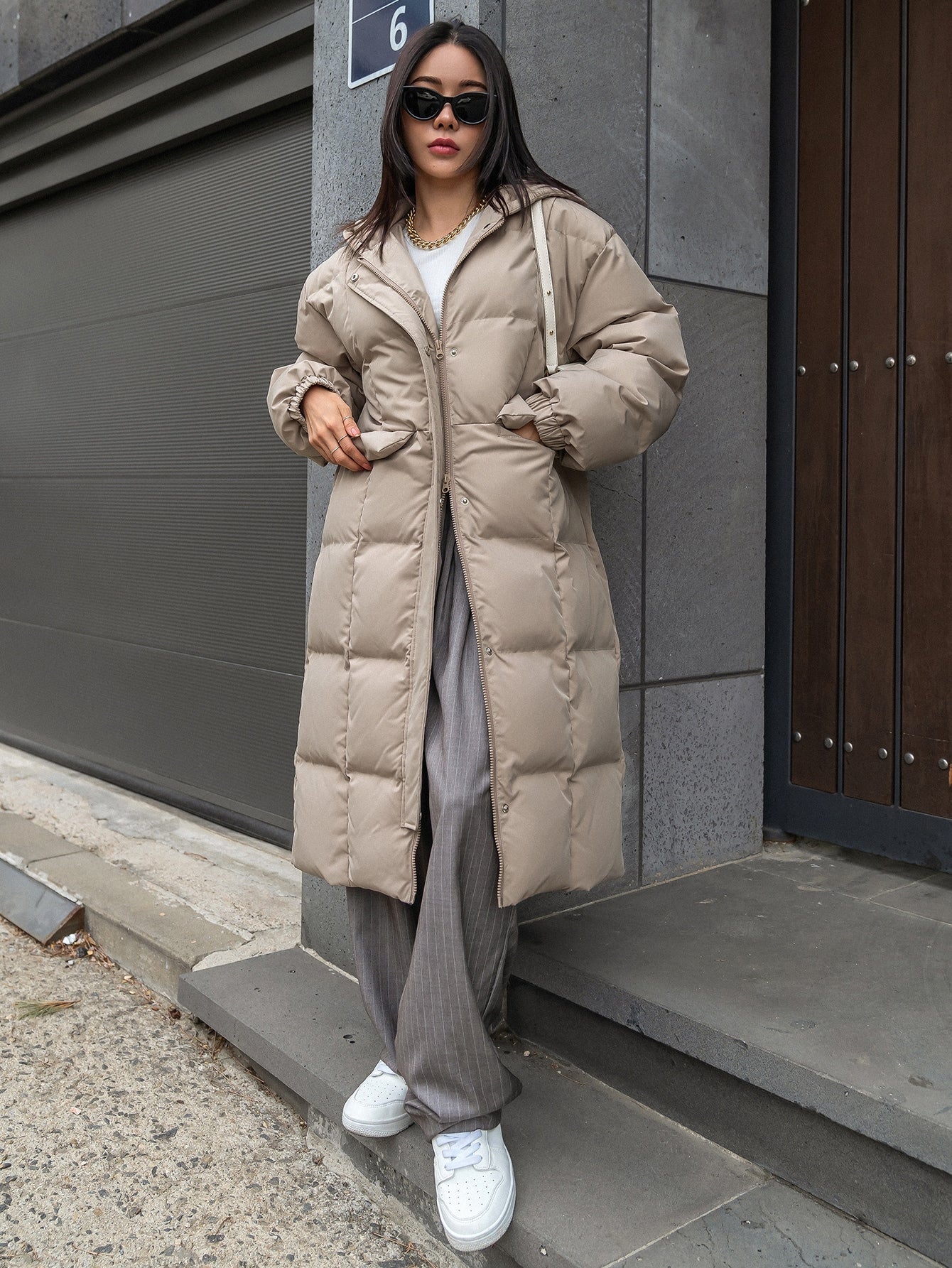 DAZY Drop Shoulder Zipper Hooded Puffer Thick Pockets Coat ,Winter Women Clothes,Winter Coat Women Jacket