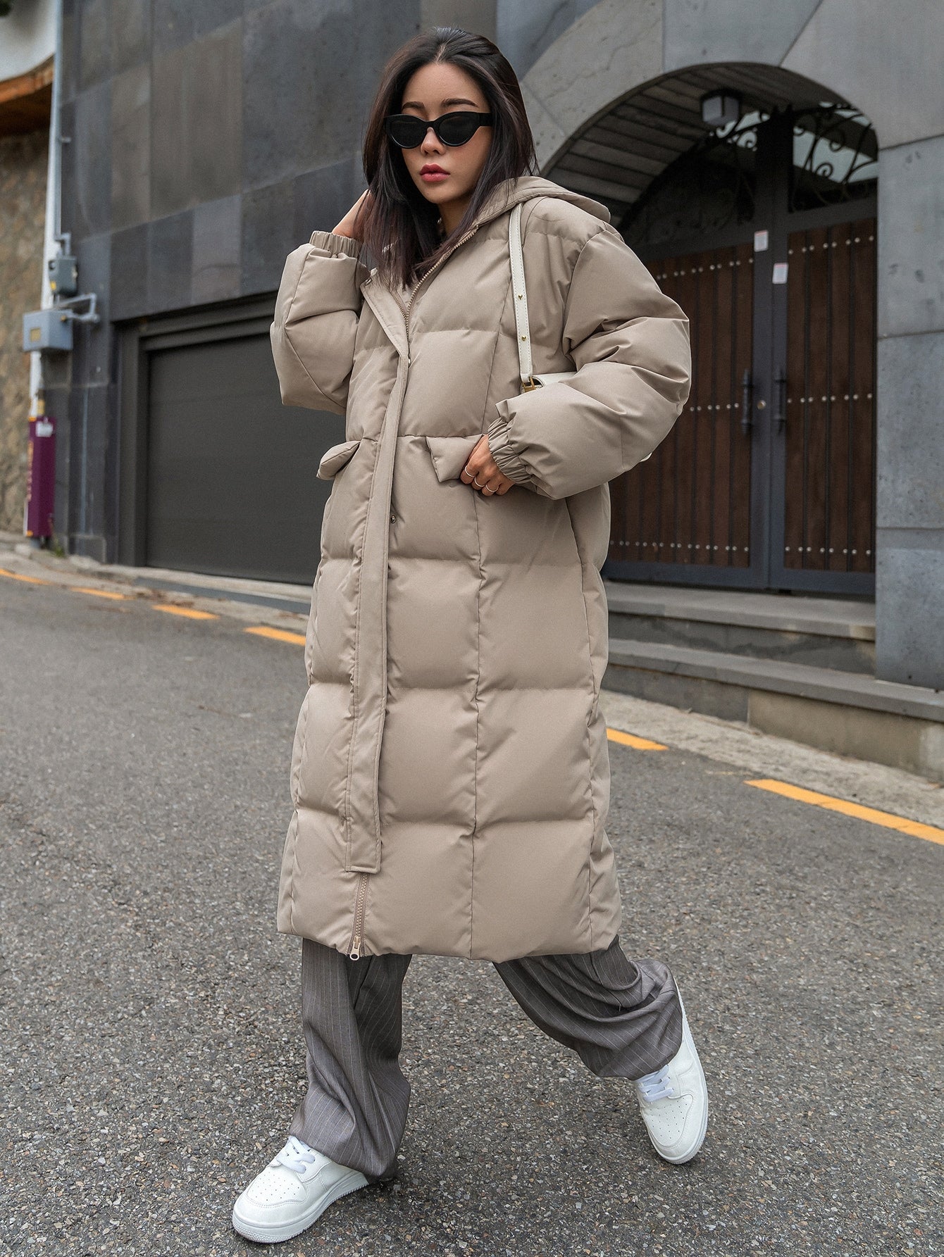 DAZY Drop Shoulder Zipper Hooded Puffer Thick Pockets Coat ,Winter Women Clothes,Winter Coat Women Jacket