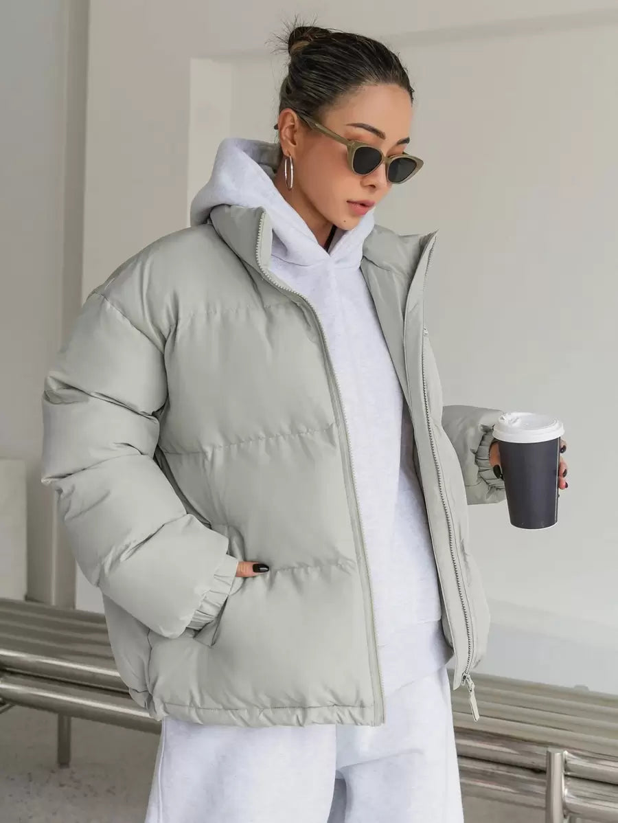DAZY Women's Letter Zipper Patchwork Padded Coat ,Winter Women Clothes,Winter Coat Women Jacket