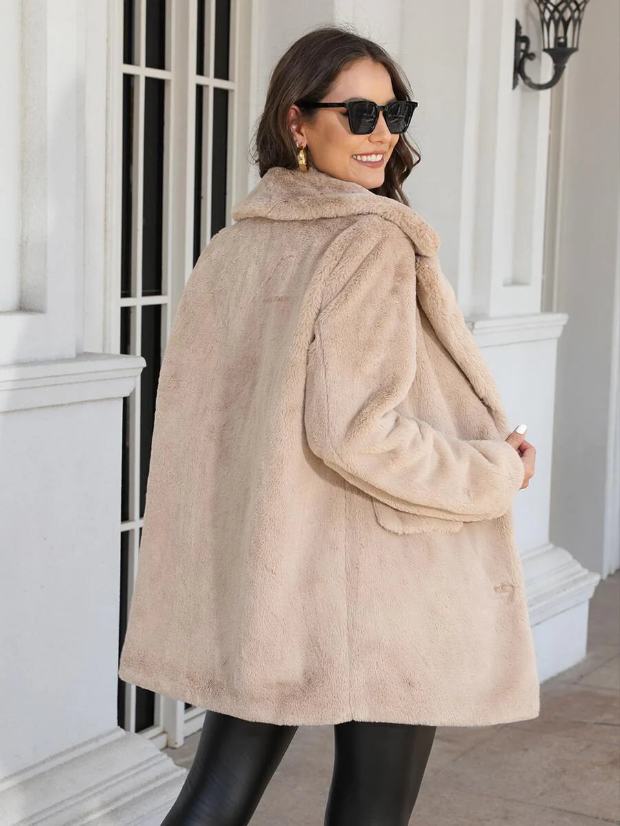 RELISH NOLESS Women's Faux Fur Collar Single-Breasted Jacket, Autumn/Winter