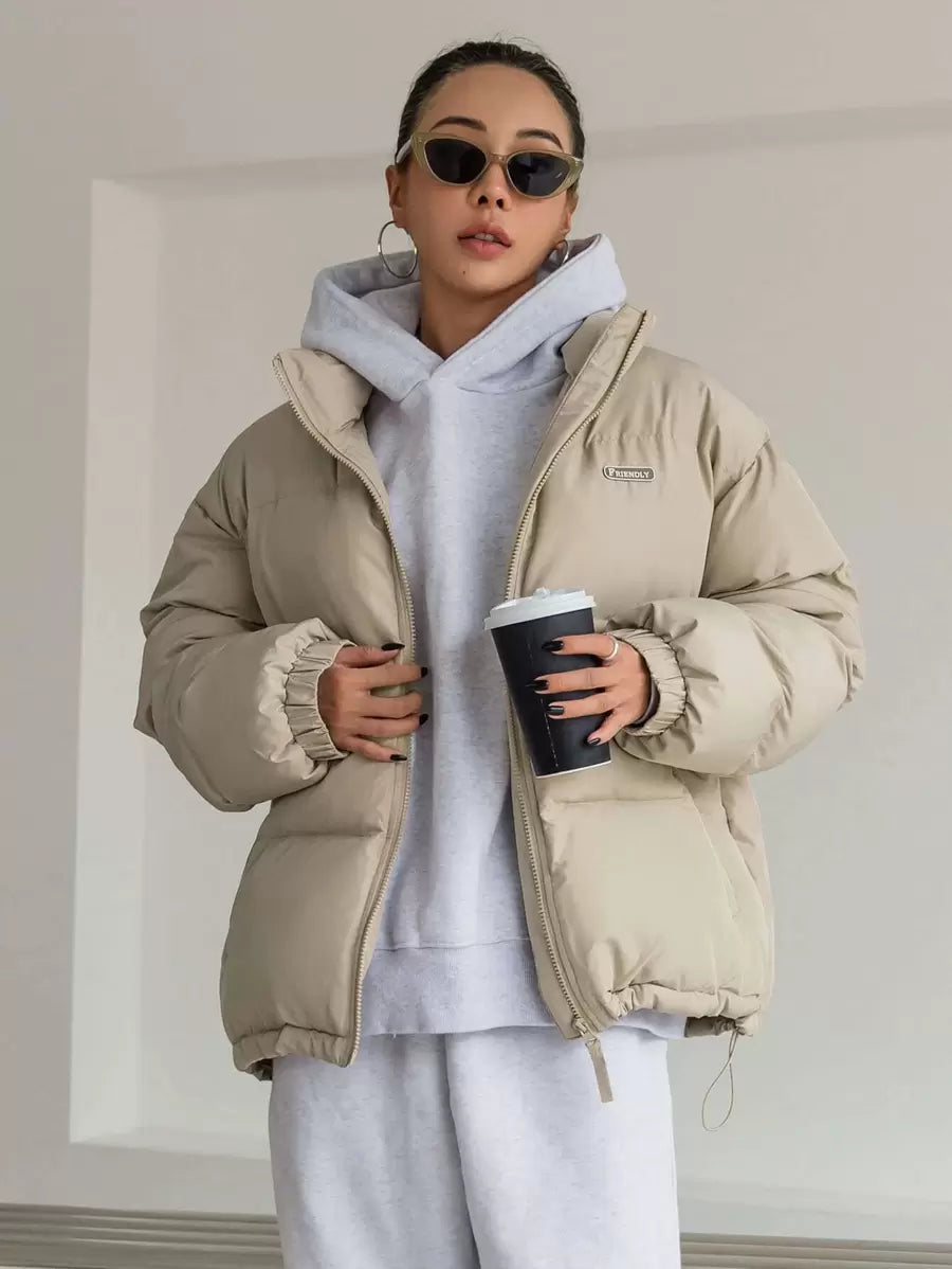 DAZY Women's Letter Zipper Patchwork Padded Coat ,Winter Women Clothes,Winter Coat Women Jacket