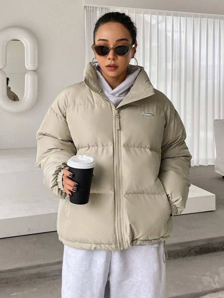 DAZY Women's Letter Zipper Patchwork Padded Coat ,Winter Women Clothes,Winter Coat Women Jacket