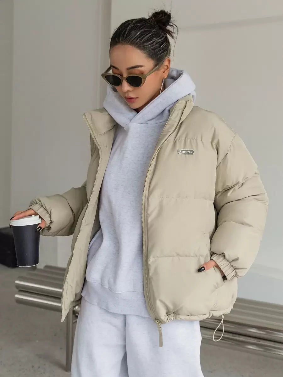 DAZY Women's Letter Zipper Patchwork Padded Coat ,Winter Women Clothes,Winter Coat Women Jacket