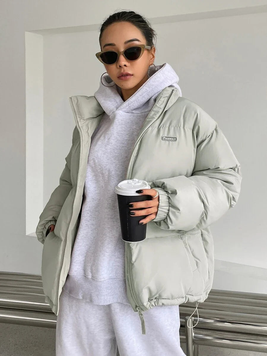 DAZY Women's Letter Zipper Patchwork Padded Coat ,Winter Women Clothes,Winter Coat Women Jacket