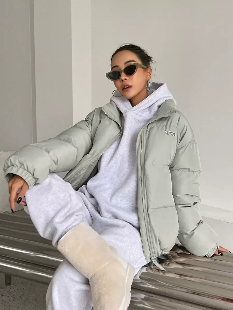 DAZY Women's Letter Zipper Patchwork Padded Coat ,Winter Women Clothes,Winter Coat Women Jacket