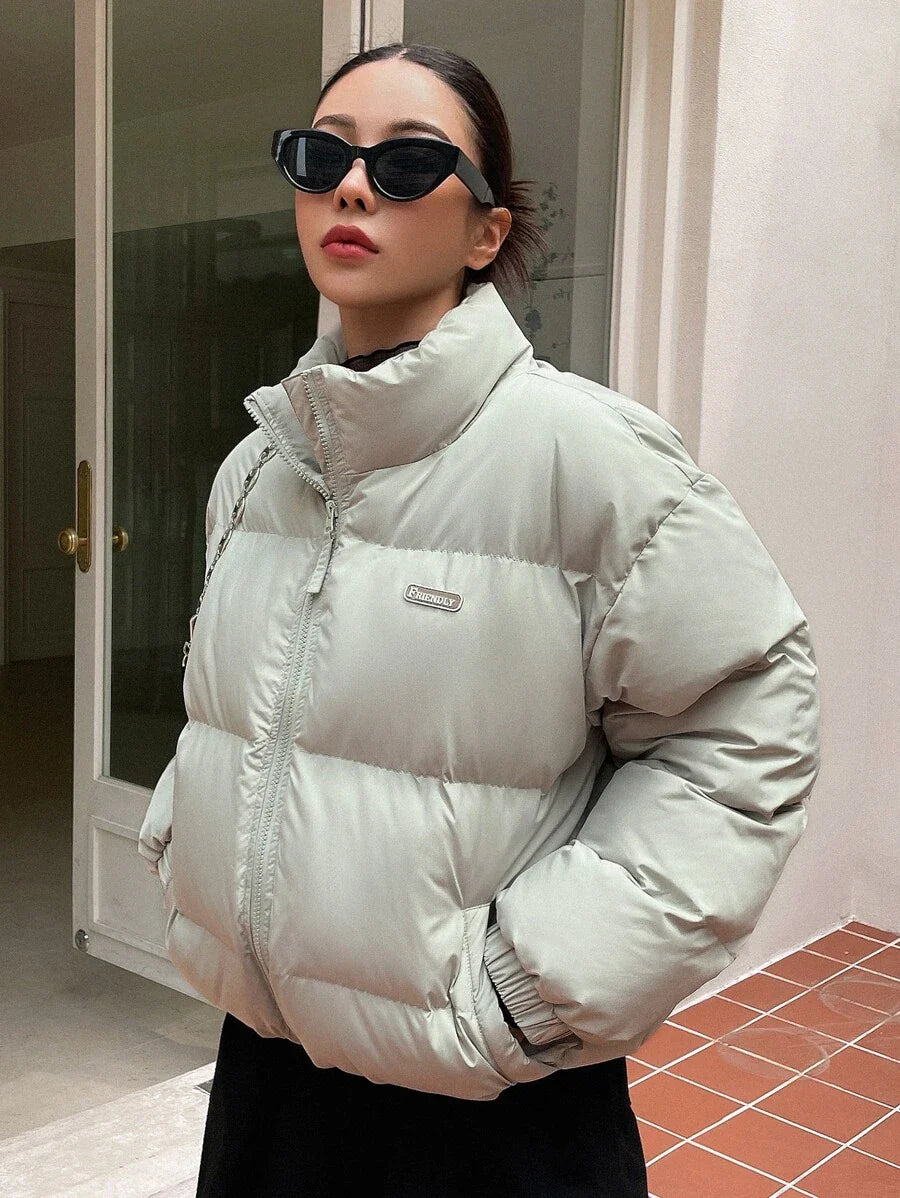 DAZY Women's Letter Zipper Patchwork Padded Coat ,Winter Women Clothes,Winter Coat Women Jacket