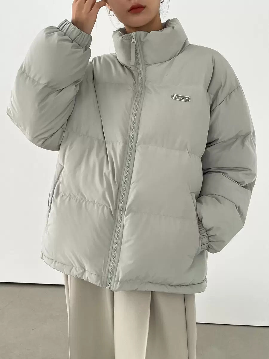 DAZY Women's Letter Zipper Patchwork Padded Coat ,Winter Women Clothes,Winter Coat Women Jacket