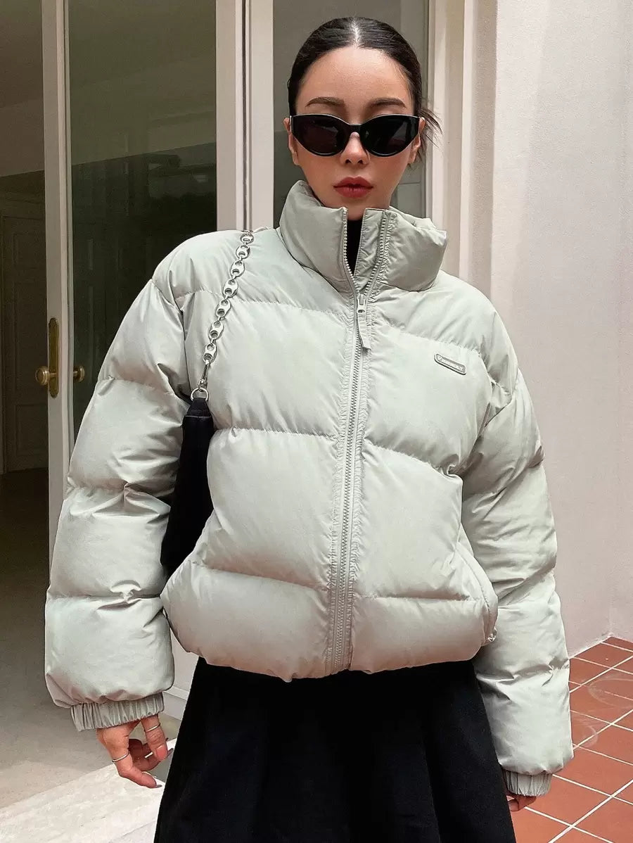 DAZY Women's Letter Zipper Patchwork Padded Coat ,Winter Women Clothes,Winter Coat Women Jacket