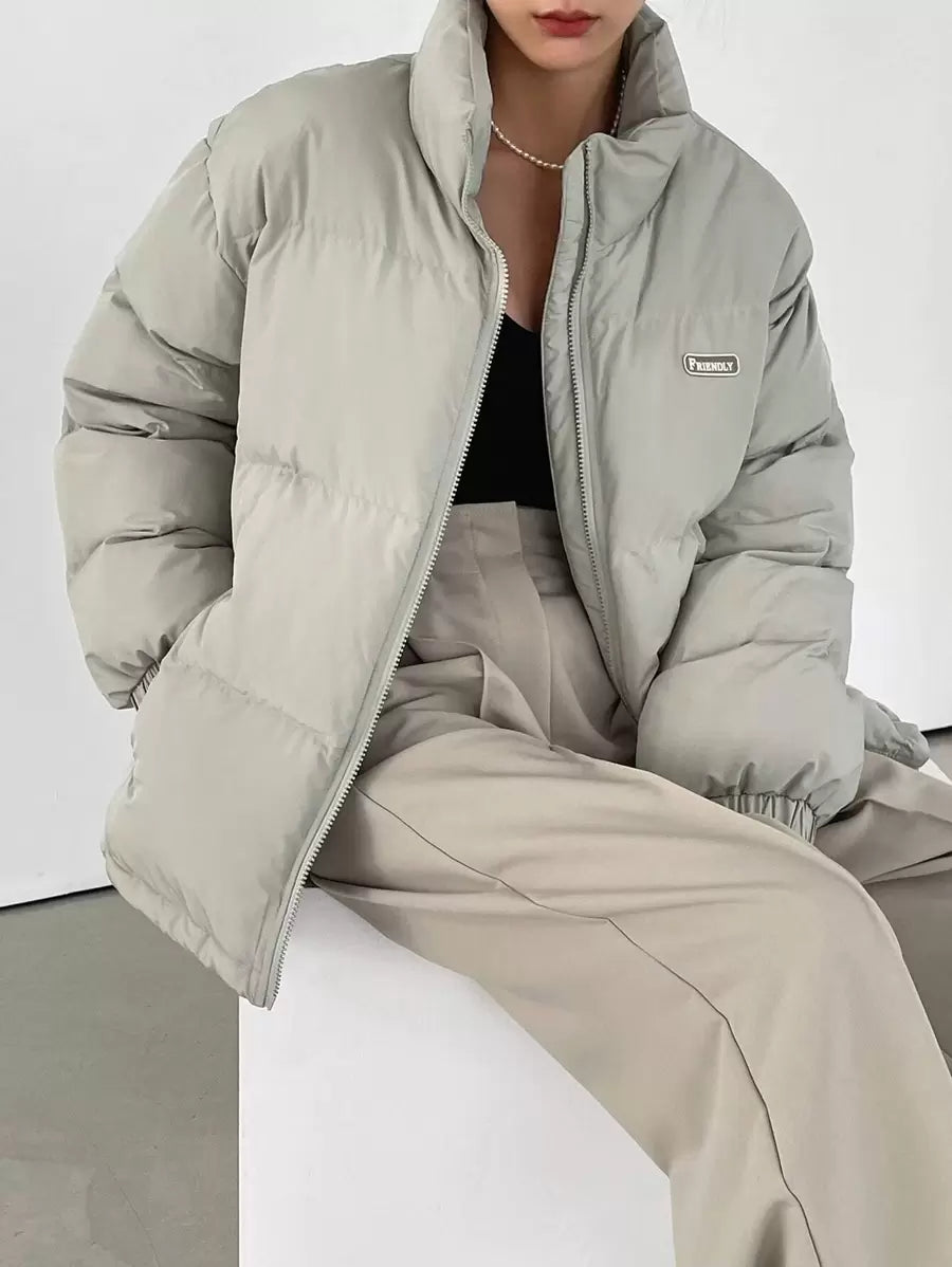 DAZY Women's Letter Zipper Patchwork Padded Coat ,Winter Women Clothes,Winter Coat Women Jacket