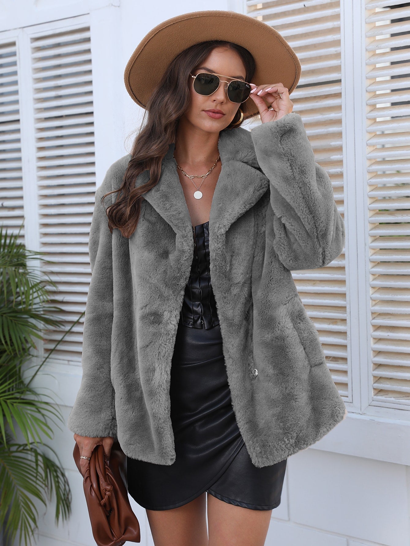 RELISH NOLESS Notch Collar Slant Pocket Teddy Coat