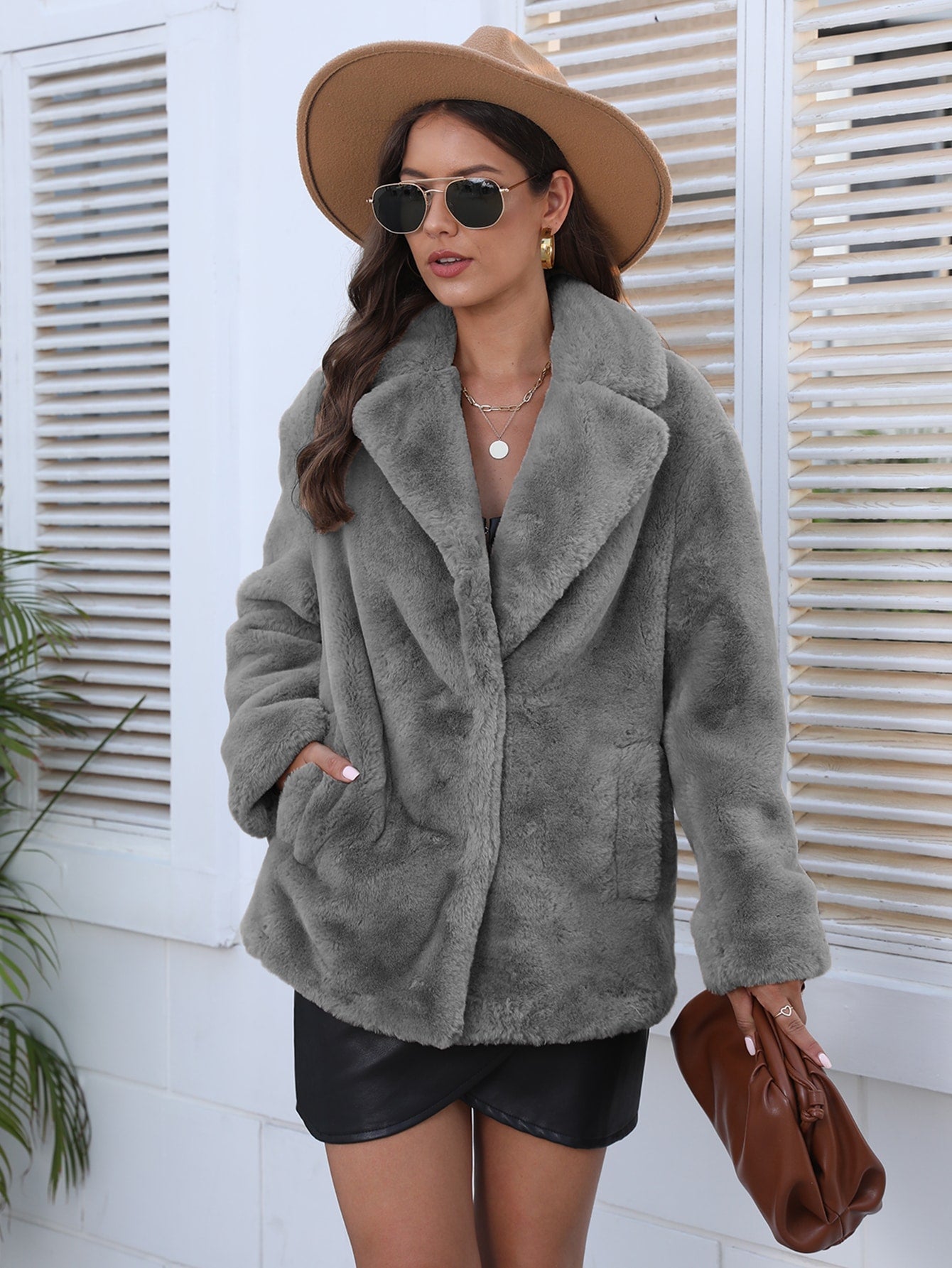 RELISH NOLESS Notch Collar Slant Pocket Teddy Coat
