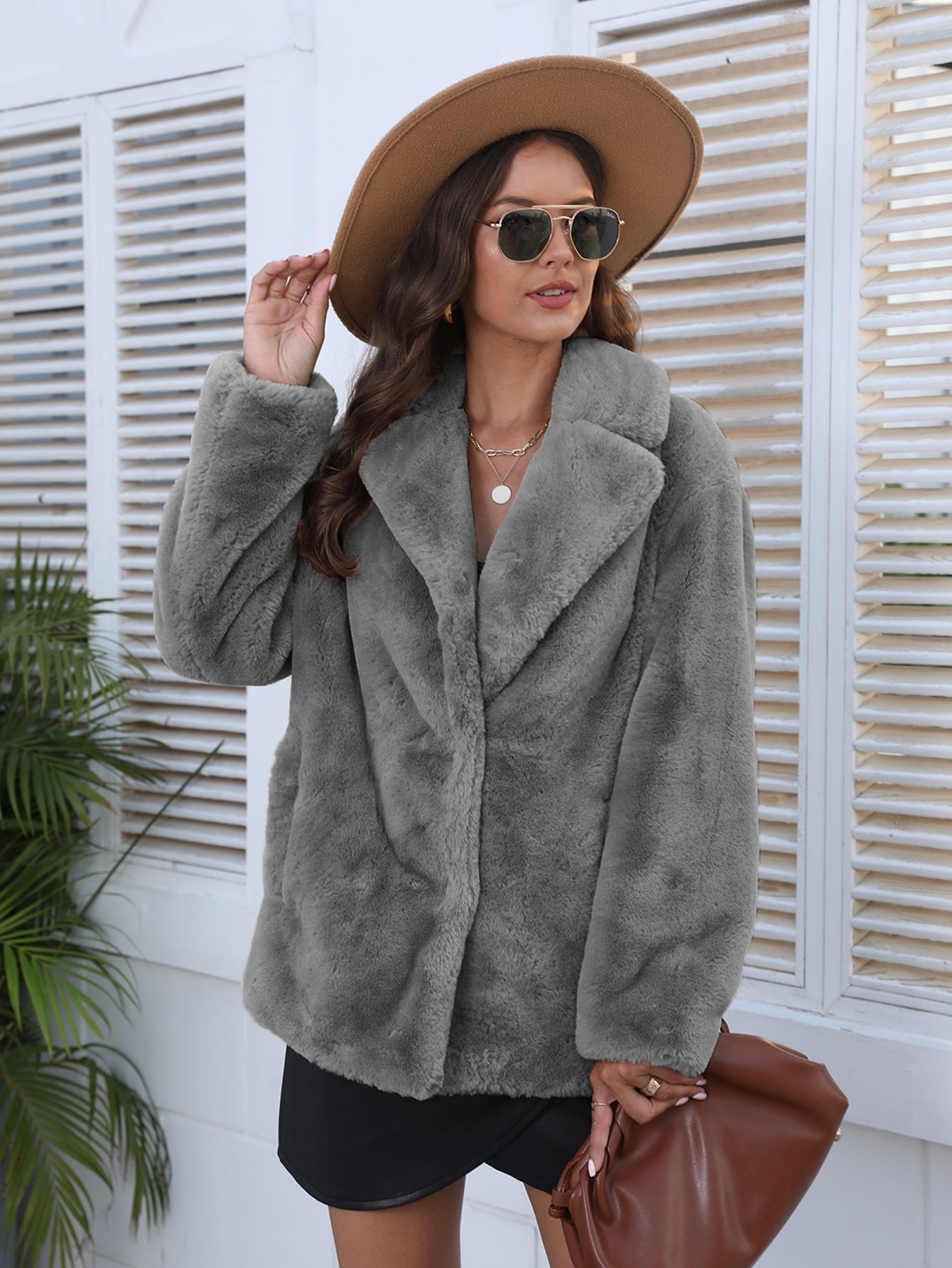 RELISH NOLESS Notch Collar Slant Pocket Teddy Coat