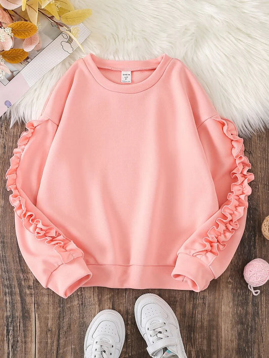 Elladie Kids Tween Girl Frill Trim Drop Shoulder Sweatshirt