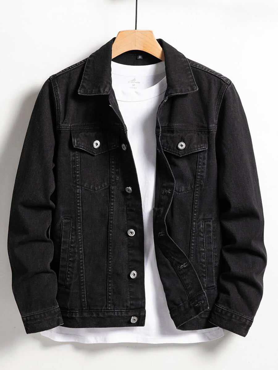 Manfinity Homme Men Spring Autumn Long Sleeve Jeans Jacket With Flap Pocket