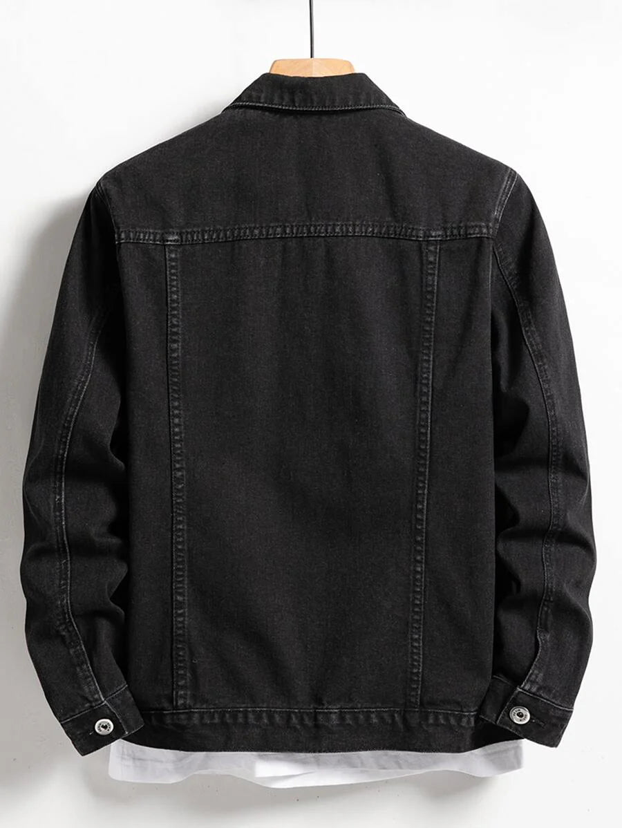Manfinity Homme Men Spring Autumn Long Sleeve Jeans Jacket With Flap Pocket