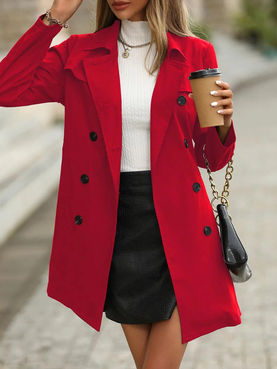 Clasi Double Breasted Belted Trench Coat For New Year Clothes