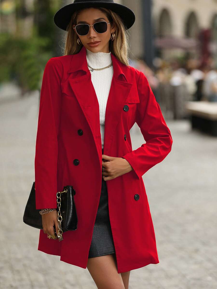 Clasi Double Breasted Belted Trench Coat For New Year Clothes