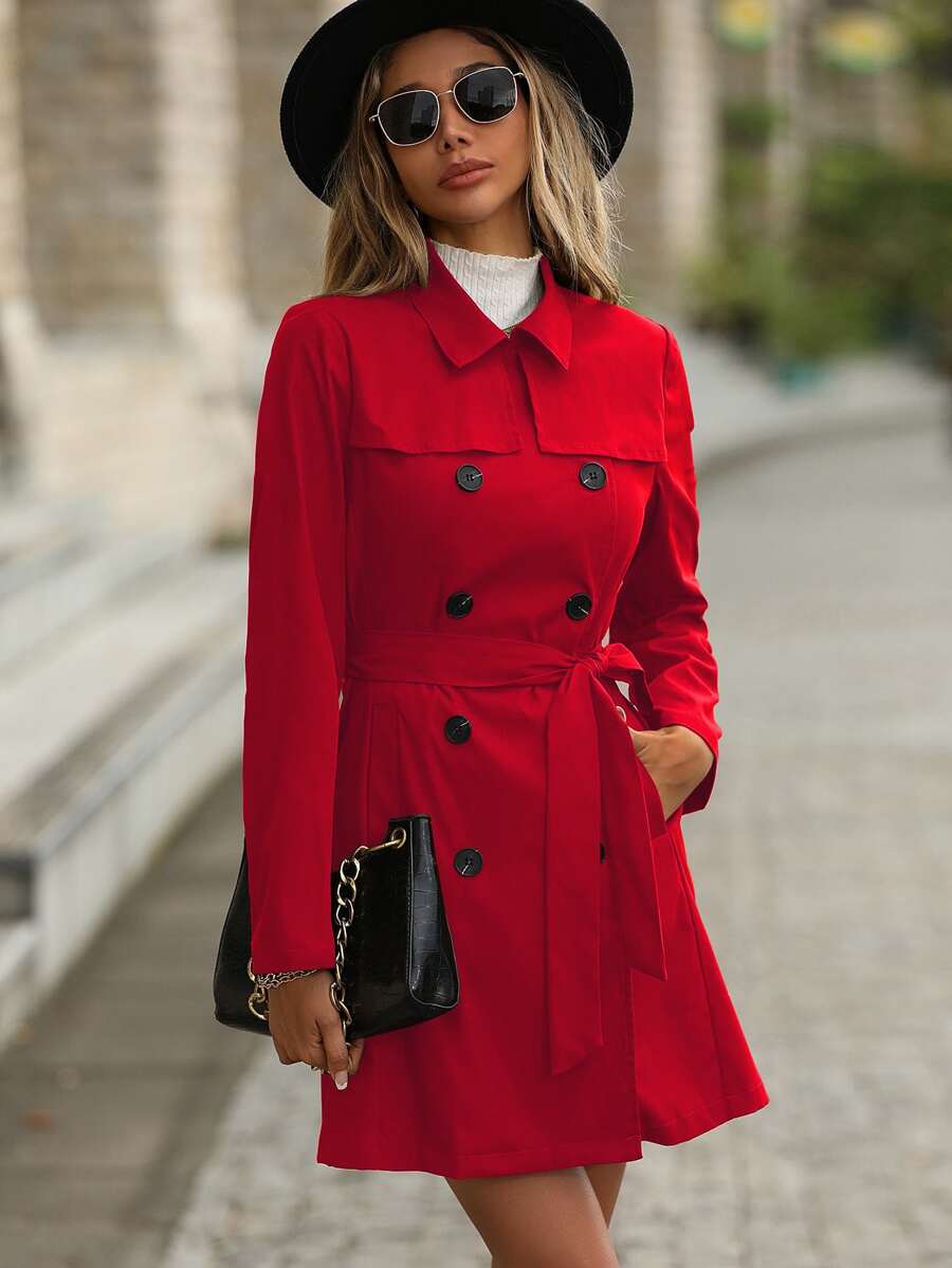 Clasi Double Breasted Belted Trench Coat For New Year Clothes