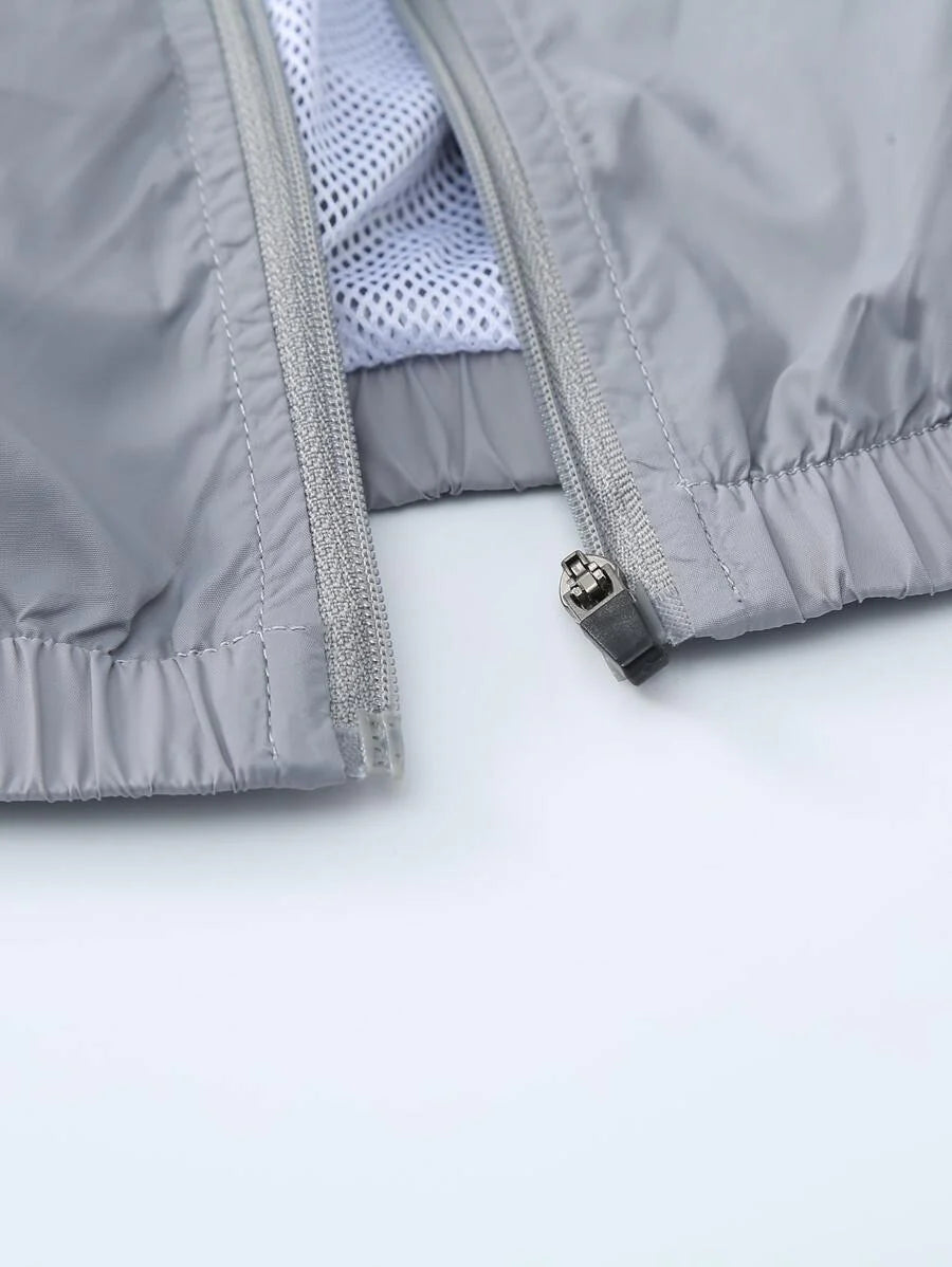 Manfinity Homme Men Zip Up Hooded Outdoor Windbreaker Jacket Without Tee, Fall