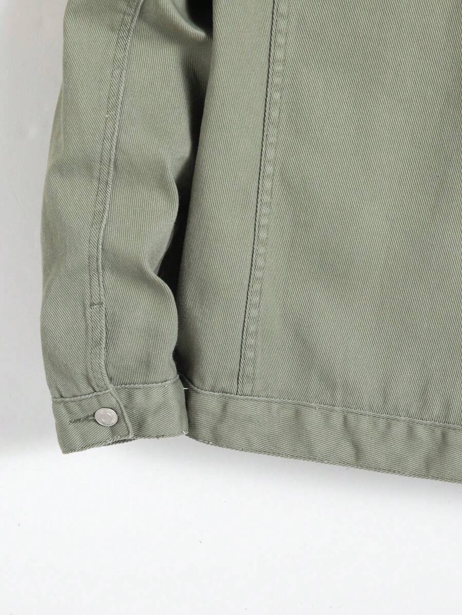 Manfinity Homme Men Plain Green Casual Cotton Flap Pocket Denim Jacket Without Tee, For Going Out With Friends Urban Office Vacation National Park Work, Fall