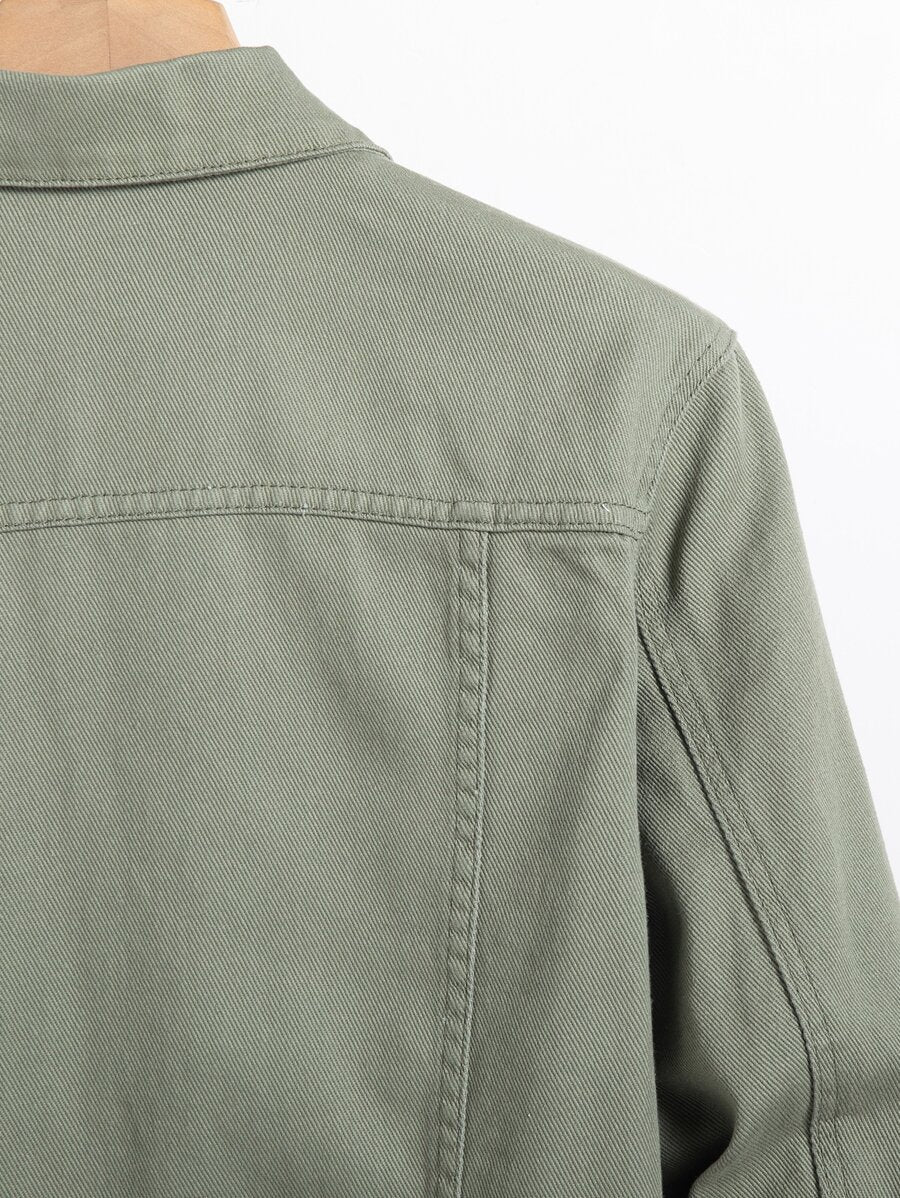 Manfinity Homme Men Plain Green Casual Cotton Flap Pocket Denim Jacket Without Tee, For Going Out With Friends Urban Office Vacation National Park Work, Fall
