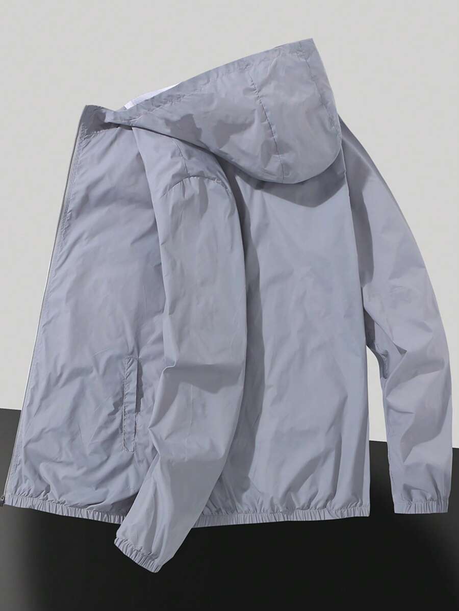 Manfinity Homme Men Zip Up Hooded Outdoor Windbreaker Jacket Without Tee, Fall