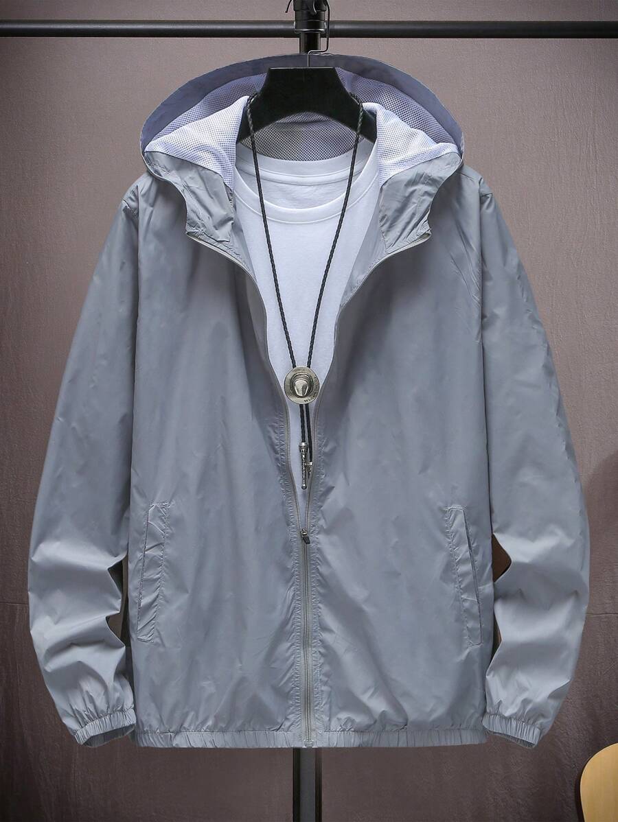Manfinity Homme Men Zip Up Hooded Outdoor Windbreaker Jacket Without Tee, Fall