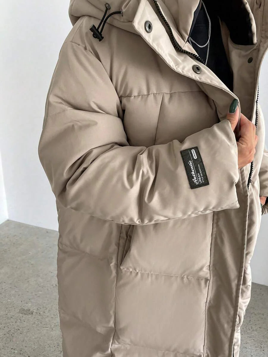 DAZY Letter Patched Detail Zip Up Hooded Padded Coat ,Winter Women Clothes,Winter Coat Women
