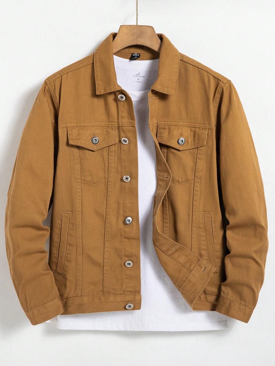 Manfinity Homme Men Cotton Flap Pocket Denim Jacket Without Tee, Fall