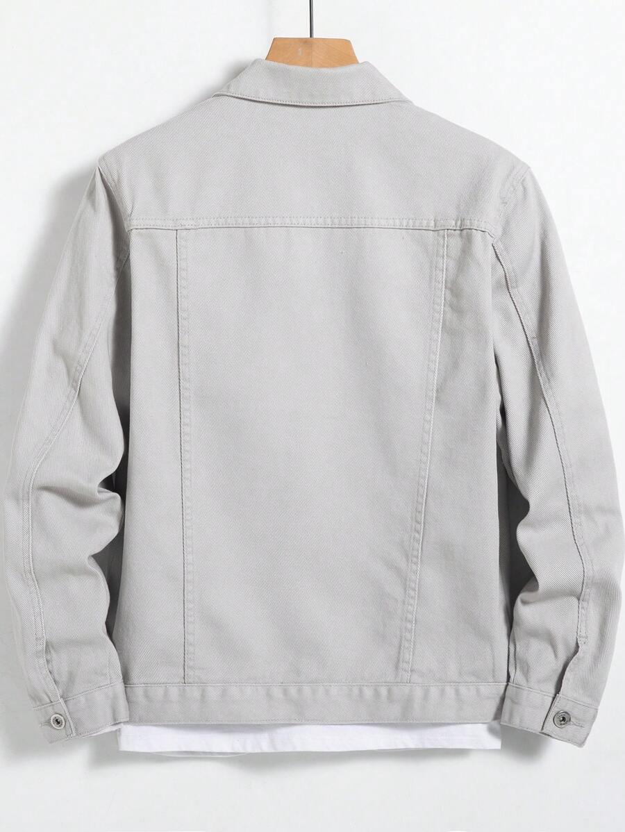 Manfinity Homme Men Flap Pocket Regular Dark Plain Denim Jacket Without Tee For Friends Going Out Hang Out Work Commute Street, Fall