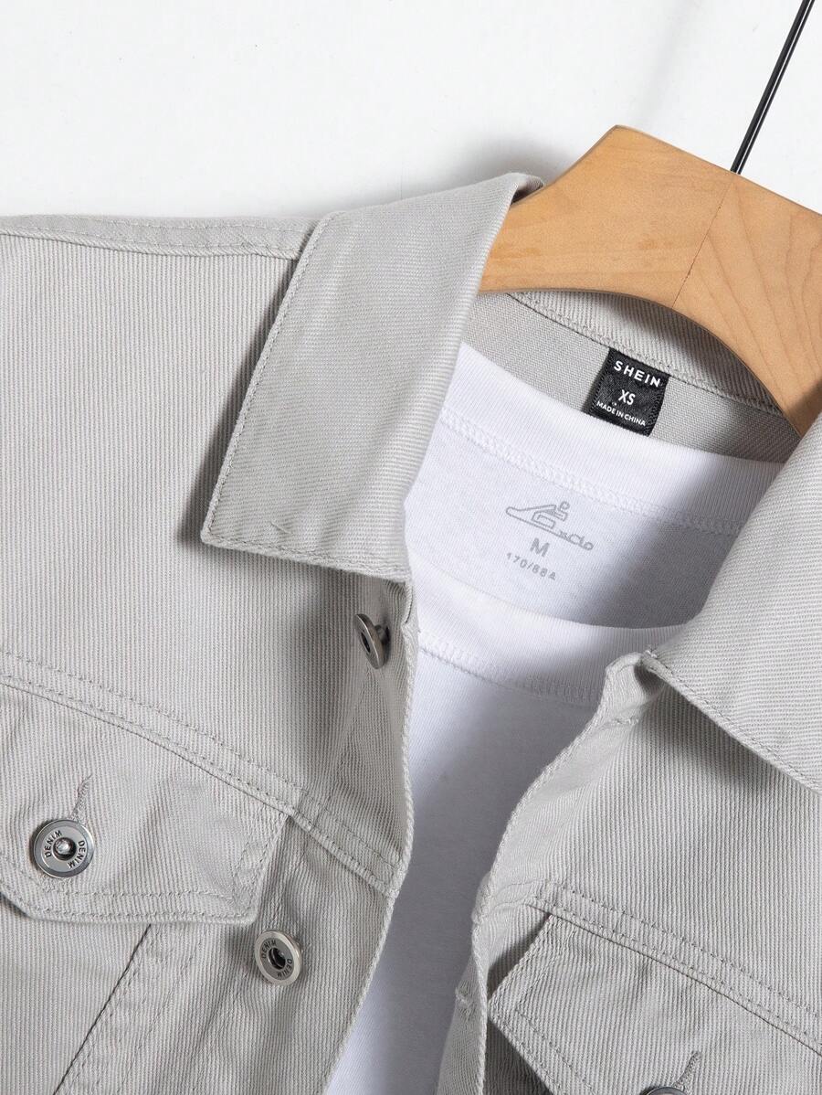 Manfinity Homme Men Spring Autumn Long Sleeve Jeans Jacket With Flap Pocket