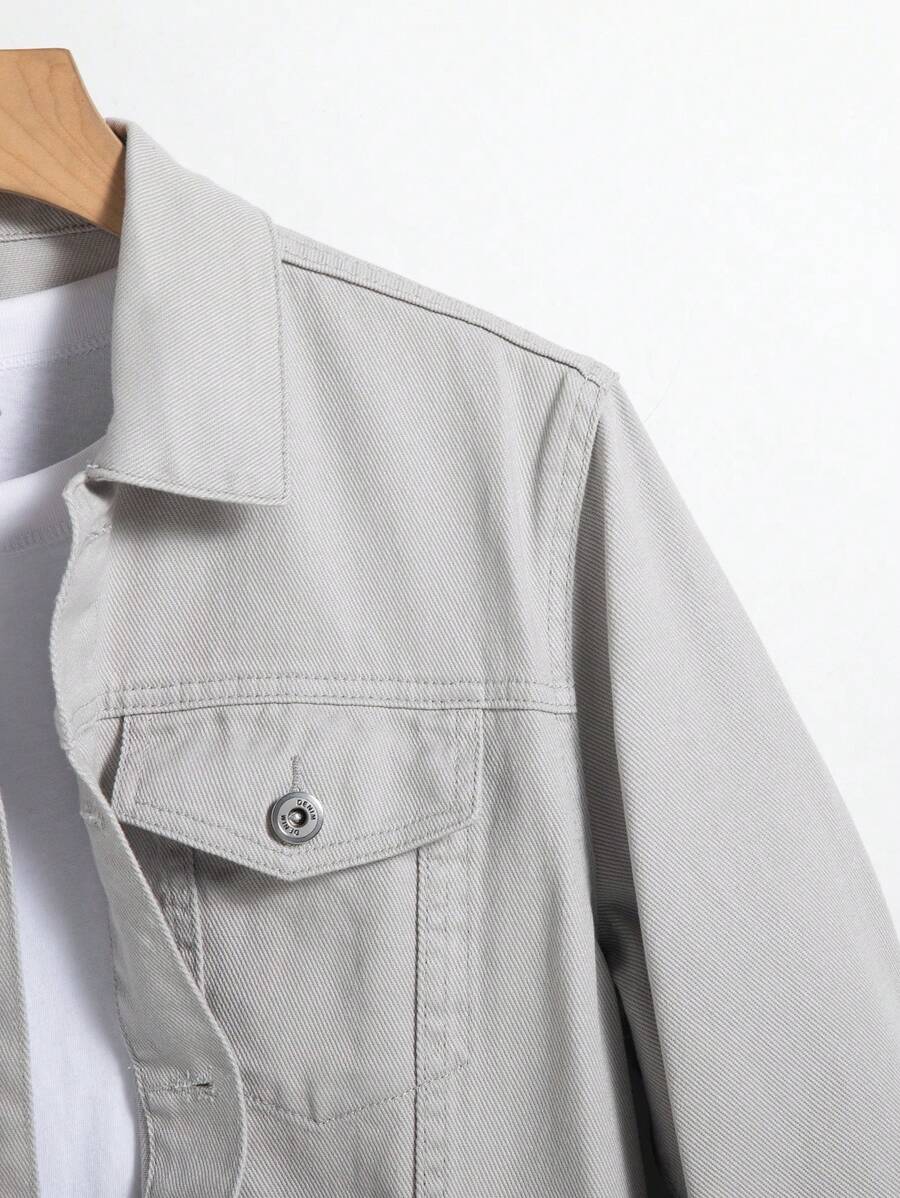 Manfinity Homme Men Spring Autumn Long Sleeve Jeans Jacket With Flap Pocket