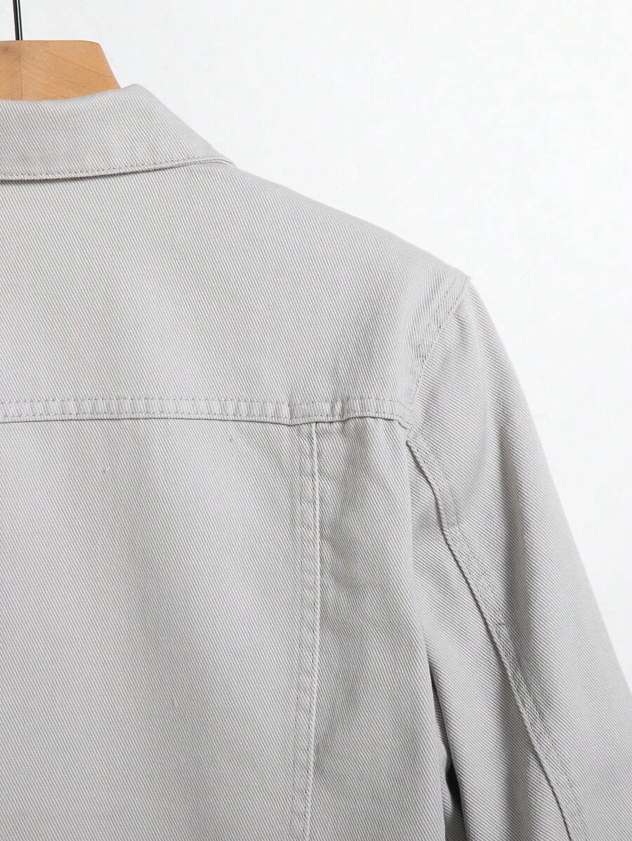 Manfinity Homme Men Flap Pocket Regular Dark Plain Denim Jacket Without Tee For Friends Going Out Hang Out Work Commute Street, Fall