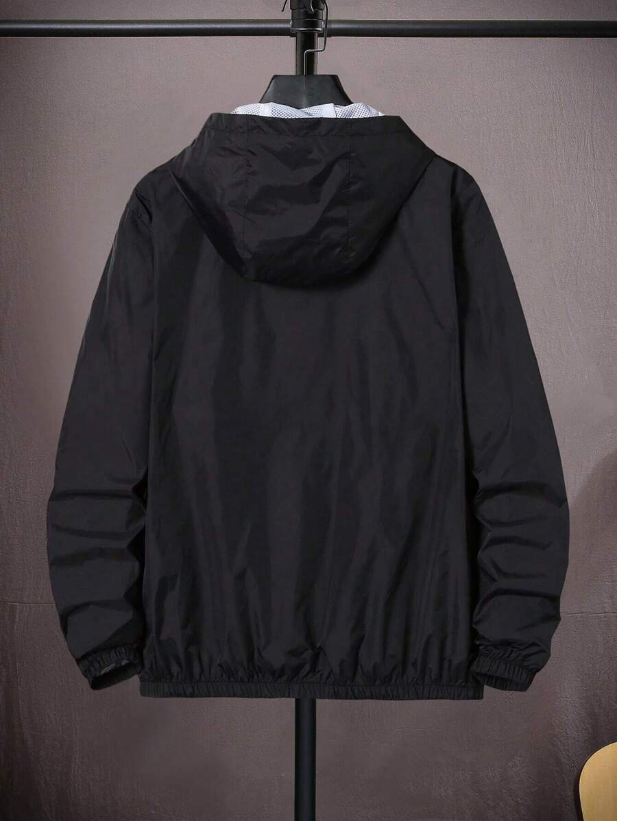 Manfinity Homme Men Casual Fashion Versatile Solid Color Long Sleeve Zip-Up Hooded Windbreaker Jacket, Lightweight Casual Jacket, Fall