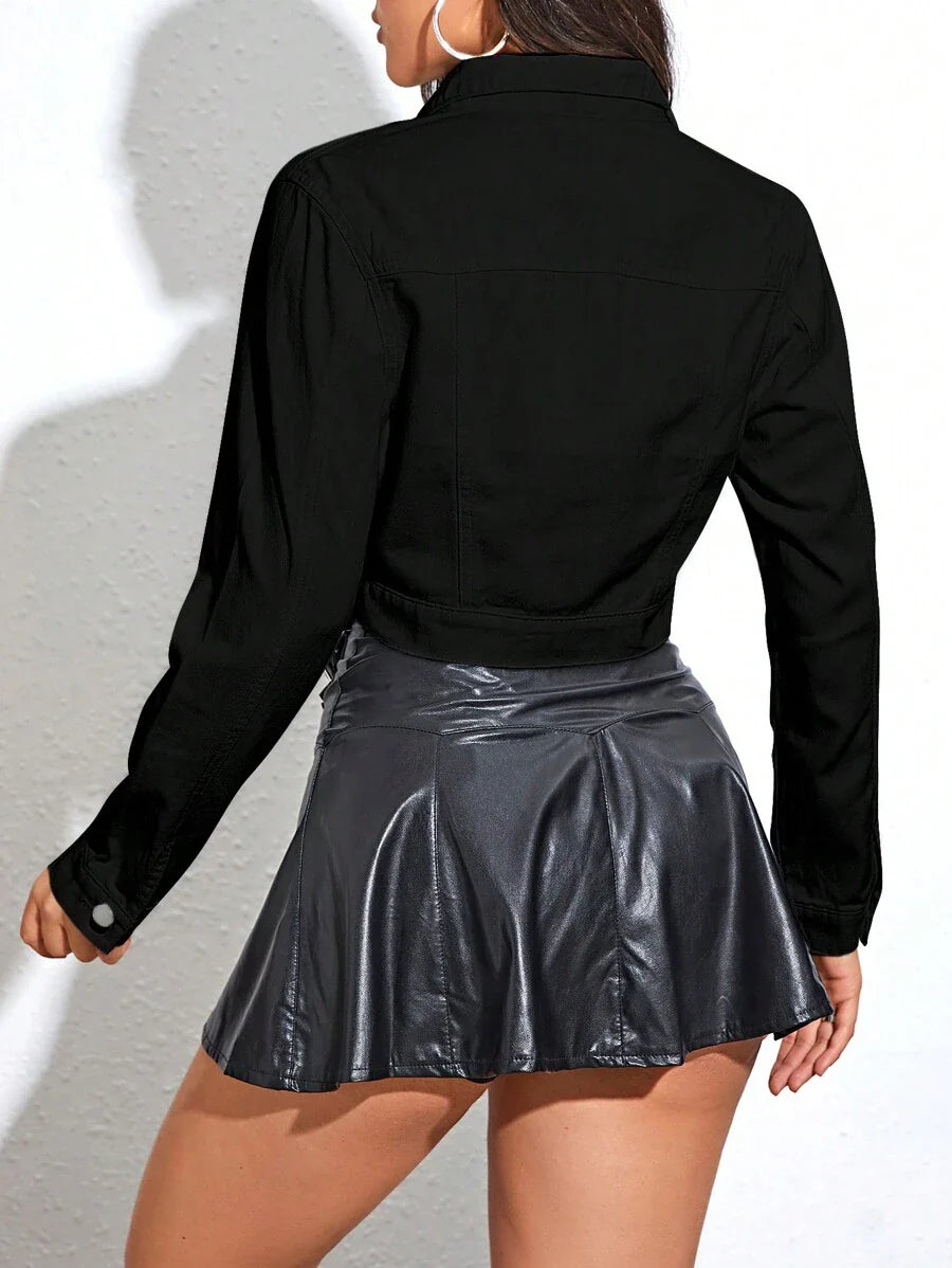 EMERY ROSE Flap Pocket Crop Denim Jacket