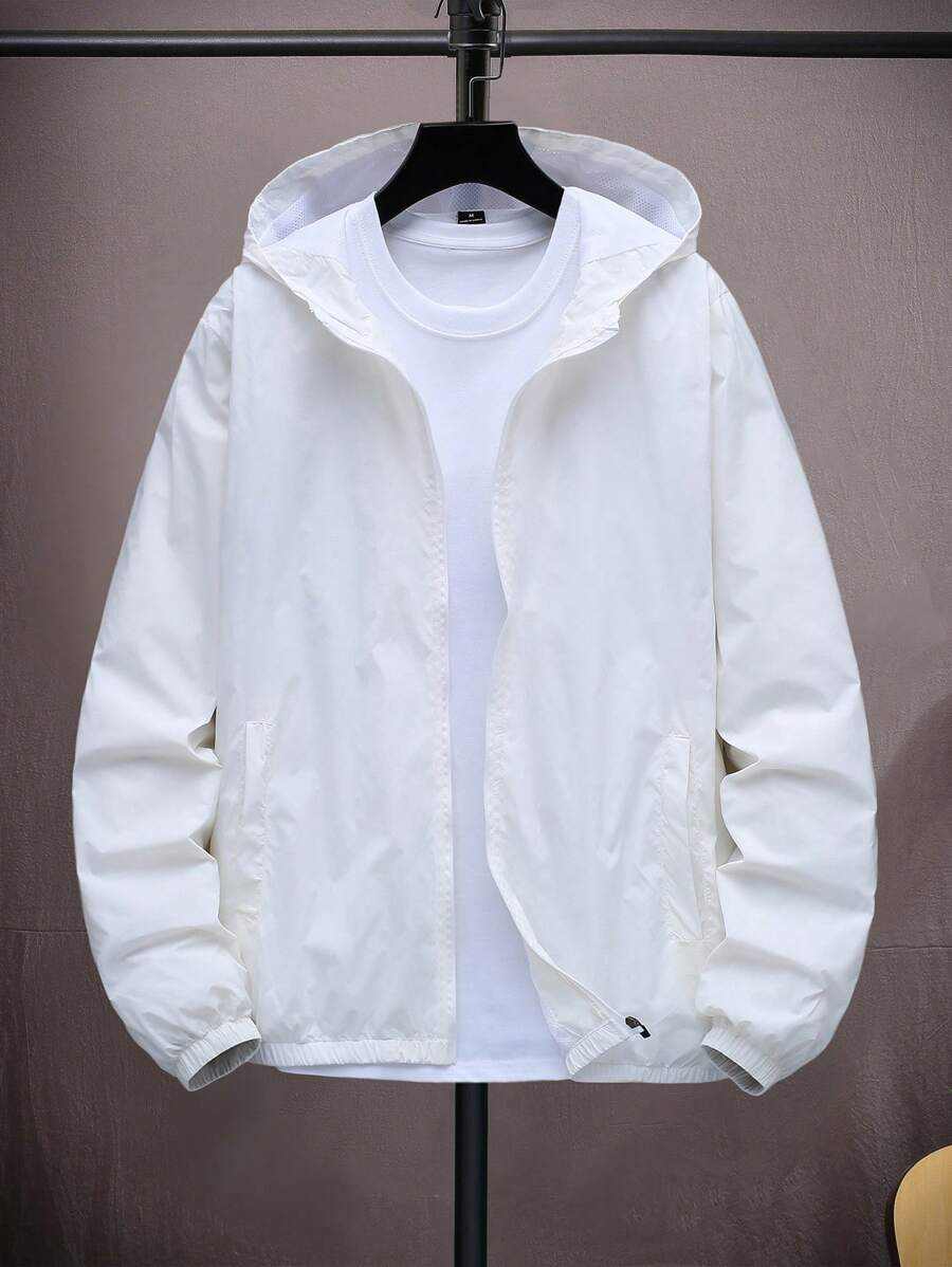 Manfinity Homme Men Zip Up Hooded Outdoor Windbreaker Jacket Without Tee, Fall