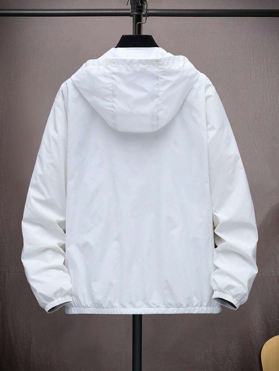 Manfinity Homme Men Zip Up Hooded Outdoor Windbreaker Jacket Without Tee, Fall