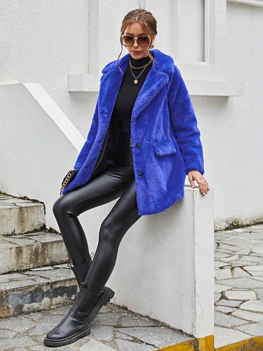 RELISH NOLESS Women's Faux Fur Collar Single-Breasted Jacket, Autumn/Winter