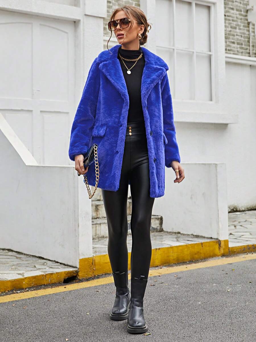 RELISH NOLESS Women's Faux Fur Collar Single-Breasted Jacket, Autumn/Winter