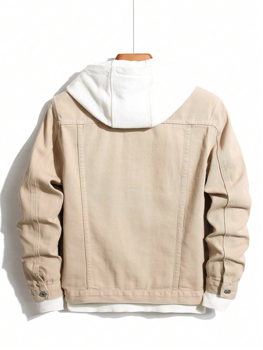 Manfinity Homme Men Plain Green Casual Cotton Flap Pocket Denim Jacket Without Tee, For Going Out With Friends Urban Office Vacation National Park Work, Fall