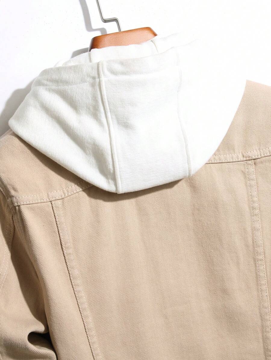 Manfinity Homme Men Plain Green Casual Cotton Flap Pocket Denim Jacket Without Tee, For Going Out With Friends Urban Office Vacation National Park Work, Fall
