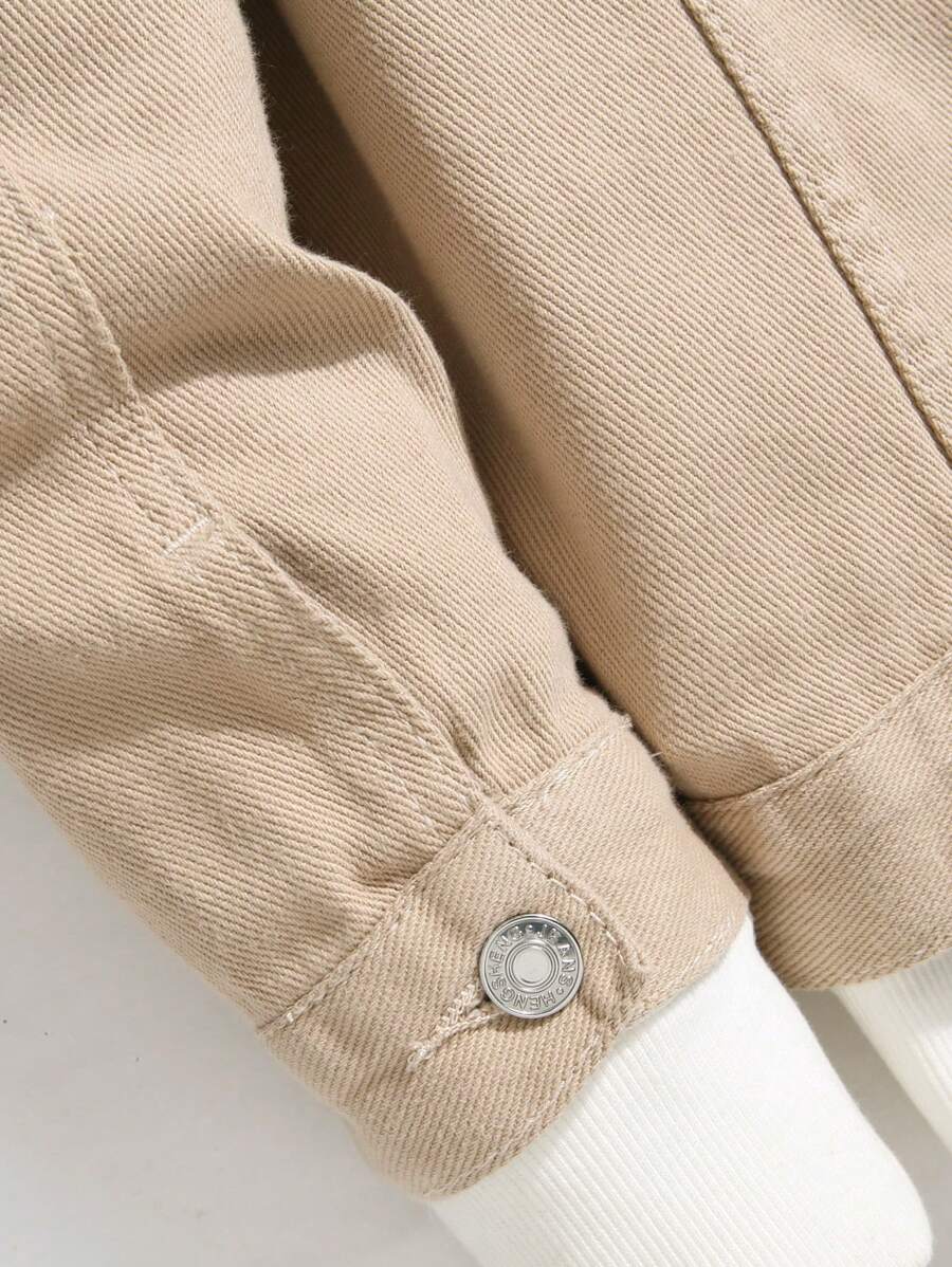 Manfinity Homme Men Plain Green Casual Cotton Flap Pocket Denim Jacket Without Tee, For Going Out With Friends Urban Office Vacation National Park Work, Fall