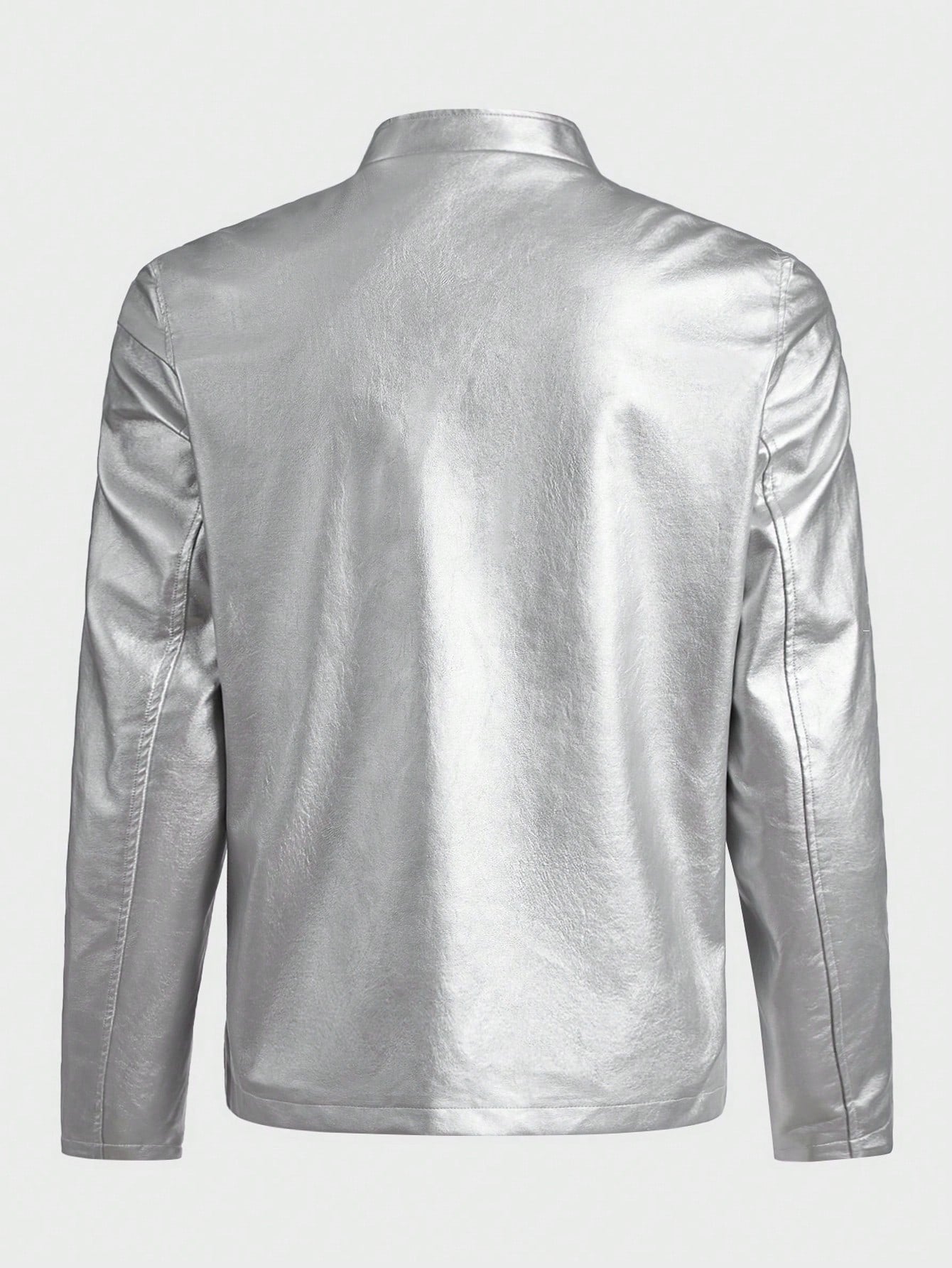 EASEVO Plus Size Men's Fashionable Silver Long Sleeve Leather Jacket , Fall Winter