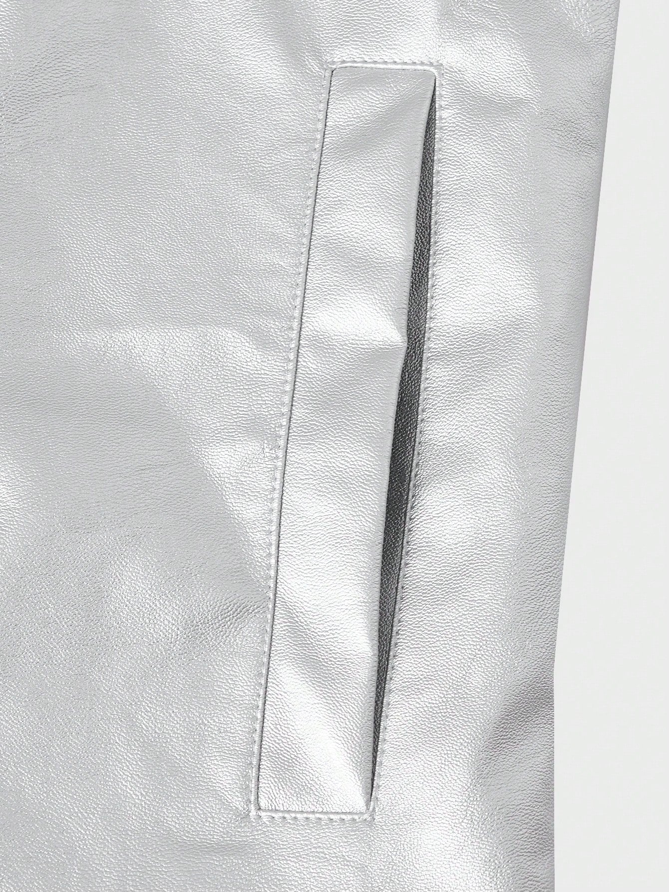 EASEVO Plus Size Men's Fashionable Silver Long Sleeve Leather Jacket , Fall Winter