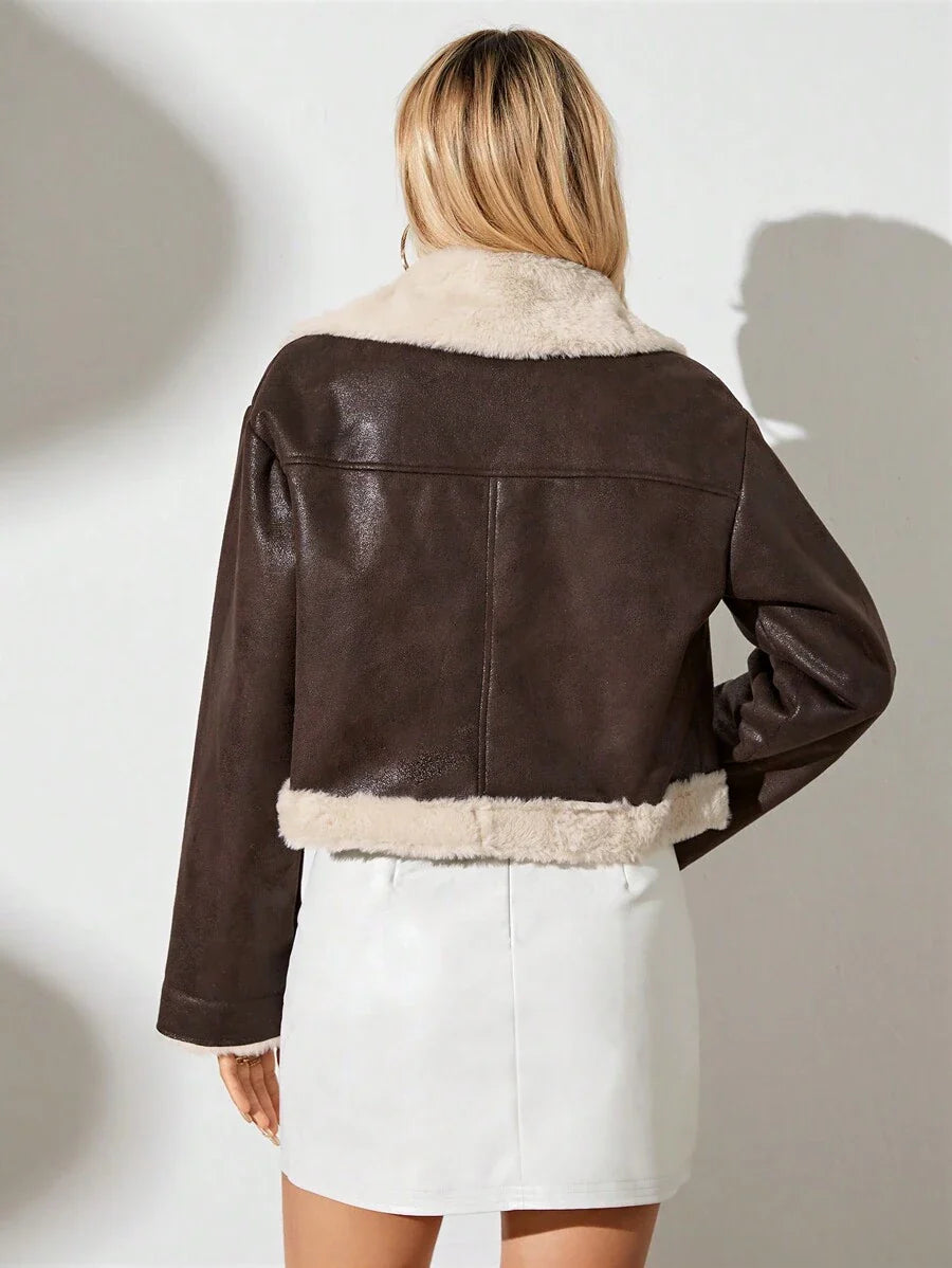 RELISH NOLESS Women's Autumn/Winter Faux Fur Lined Zip-Up Long Sleeve Jacket