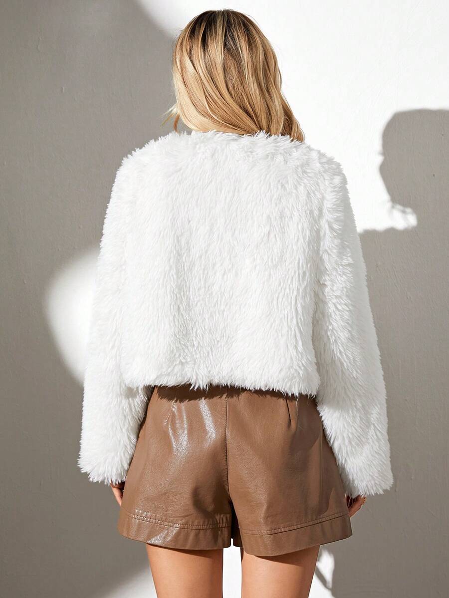 Women's Solid Color Faux Fur Jacket, Fashionable For Autumn/Winter